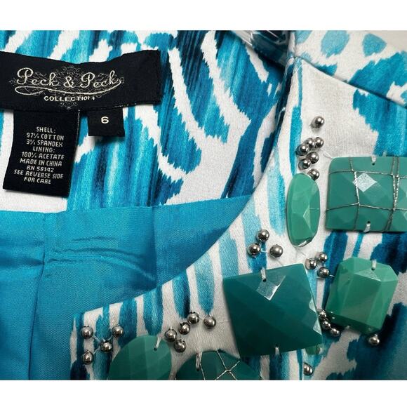 Peck & Peck Vintage Watercolor Print Embellished Jacket/6 - Picture 8 of 8